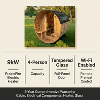 Paxton 4-Person Outdoor Cedar Traditional Wet/Dry Barrel Sauna with Porch, 9Kw Electric Heater, Wi-Fi, LED Lights — Results & Stats