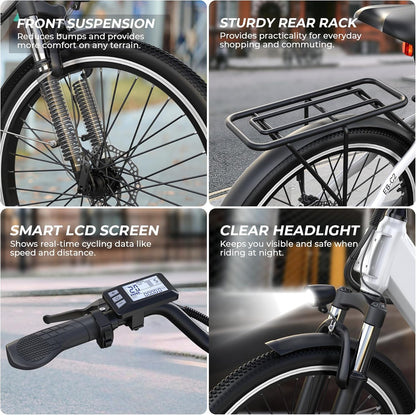 Electric Bike for Adults,26" Step-Thru Ebike with 1000W Peak Motor,50 Miles 20MPH Adult Electric Bicycles with 48V Internal Removable Battery, Adjustable Stem,7 Speed,Ul 2849 Certified